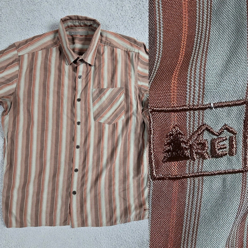 REI Shirt Mens Large Short Sleeve Button Front Pocket Casual Hiking Outdoors